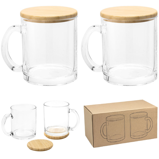 Set de 2 Tazas Vidrio Bambú 350cc