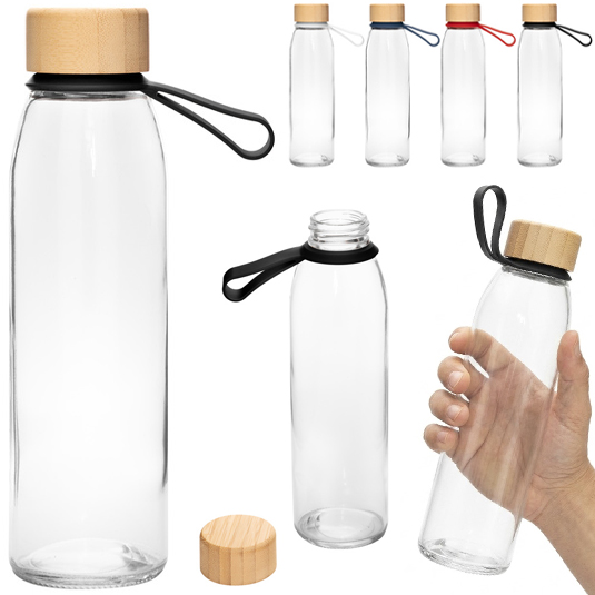 Botella Vidrio tapa Bambú 500cc